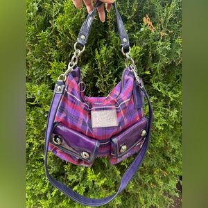 Coach 16120 Poppy Metallic Tartan Shoulder Handbag Purse